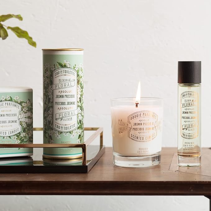 Panier des Sens Jasmine Long-Lasting Scented Candle, 6.3 oz | Hand-Poured In Provence | Up To 55 Hours Burn Time | 100% Natural Cotton Wick | Long-Lasting French Home Fragrance