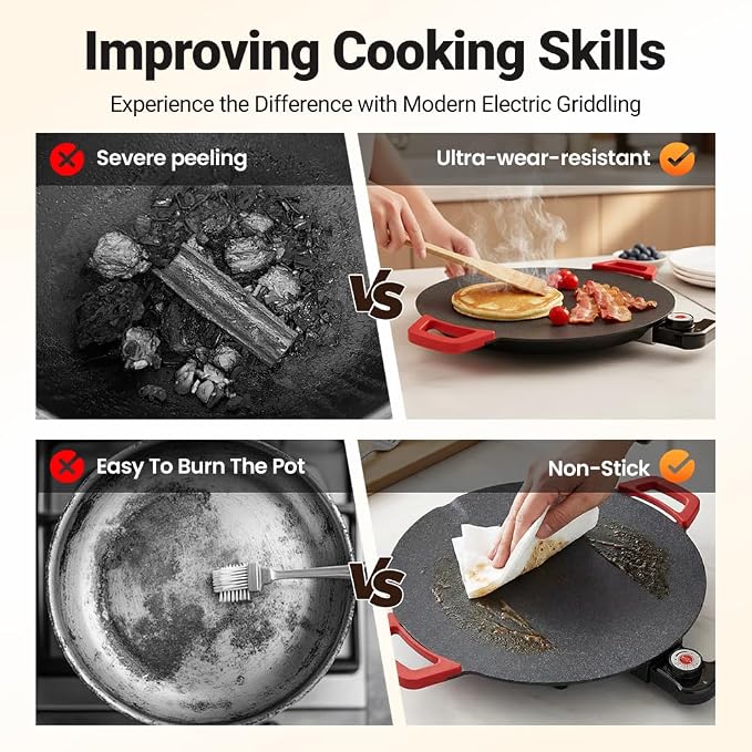 Non-Stick Electric Indoor Grill Pan, 2026 Upgraded Indoor Grills Electric Smokeless, Large Round Electric Griddle, Portable Electric KoreanBbq Grills, for Steaks, Pancakes, BBQ (14 inch)