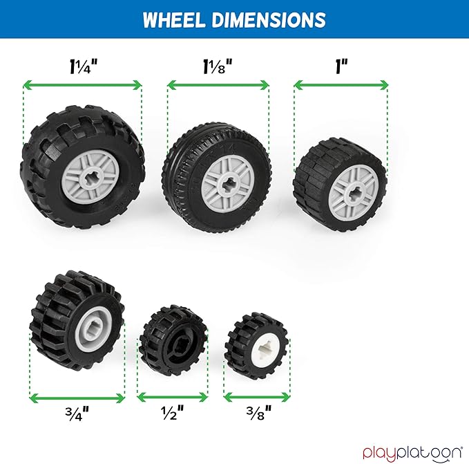 Play Platoon 144 Piece Wheels and Axles Sets, Building Bricks Car Parts and Pieces Kit - Car Building Set with Wheels, Axles & Windshields