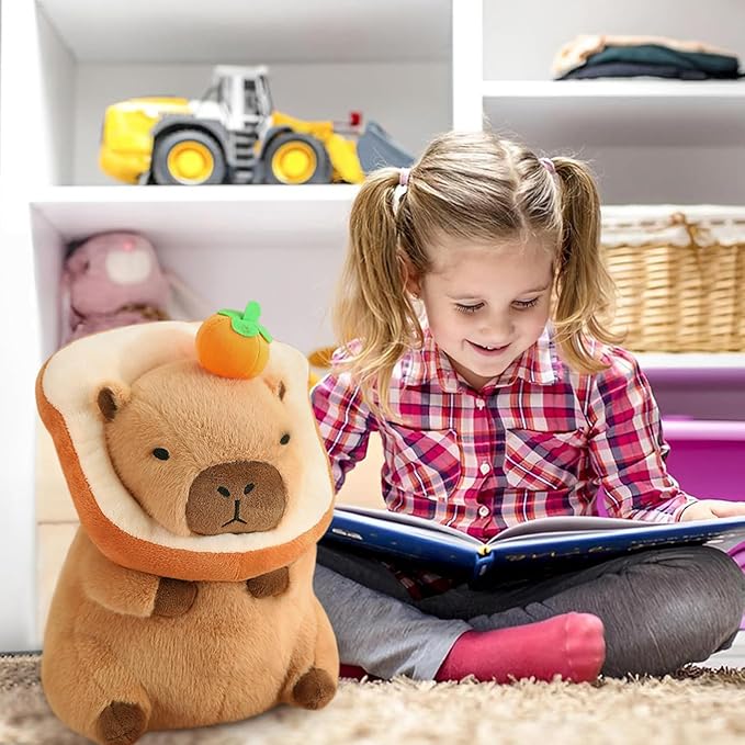 Ditucu Cute Orange Capybara Plush Pillow with Wearable Toast Headgear Stuffed Animal Bread Capibara Plushies Toys Gifts for Kids Brown 11 inch
