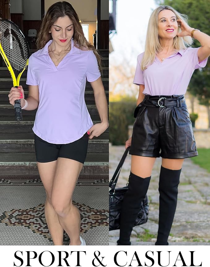 JACK SMITH Women's Golf Polo Shirt V Neck Short Sleeve Tennis Shirt Sun Protection Moisture Wicking Athletic Tops