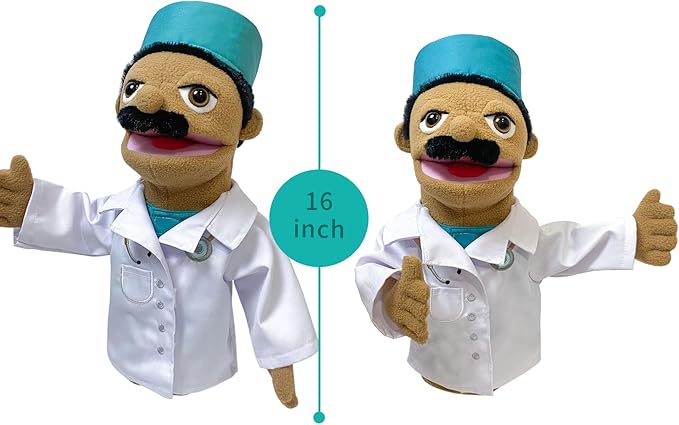 16" Puppets Entriloquist Puppet,Hand Puppets for Kids Plush Doctor Puppets for Adults with Removable Mouth Puppe t for Kids Ages 4-8，Hand Pupp et for Adults with Scalable Pup pet Control Rod