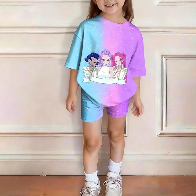 K-POP DEM0N Hunters Outfits for Girls, 2 Piece T-Shirts and Apparel Sets Birthday Gift