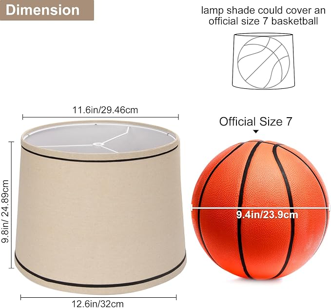 Drum Lampshades Set of 2, 11.6" x 12.6" x 9.8" Medium, Beige with Black Rim | Lampshades for Table Lamps, Natural Linen Lampshades for Floor Lamps Wall Lamps, Spider, Harp Holders Inculded, Easy Assembly