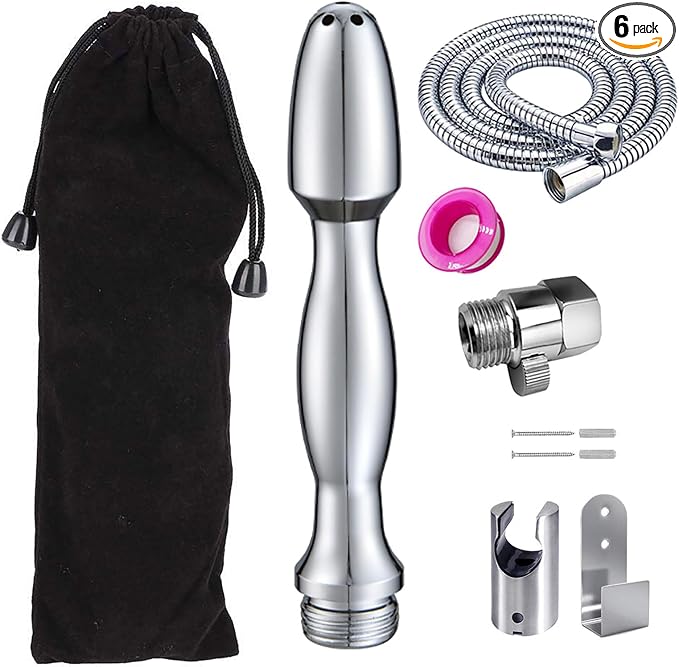Shower Douche Enema Kit,7 Holes Deep Shower Douche Cleaning System with Hooks,Regulator and 59inch Hose