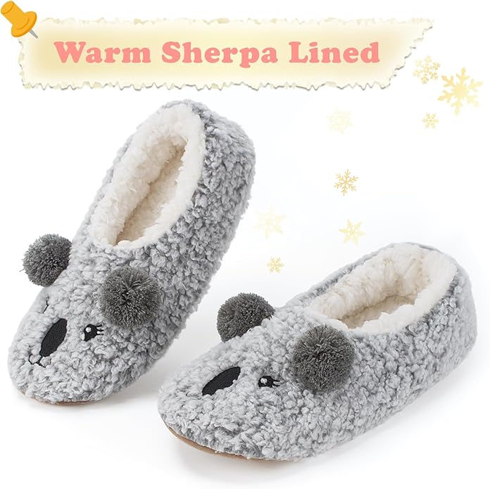 Cute Animal House Slippers, Warm Fuzzy Slipper Socks with Grippers Non Slip, Cozy Funny Gifts