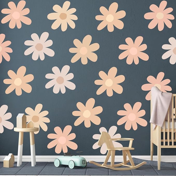 TaoBary 12 Sheet Daisy Wall Sticker Decal,Light Color,Bobo Style | Big Flower Wall Sticker, Pink White Floral Decal, Daisy Bedroom Room Decor, Removable Peel and Stick, Nursery Home Wall Decor