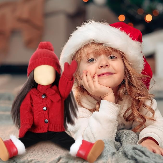 6 Pcs Christmas 18 Inch Doll Clothes and Accessories Winter Outfits Set Sweaters Trousers Hats Shoes for 18 Inch Doll Gift(Dark Red,Classic Style)