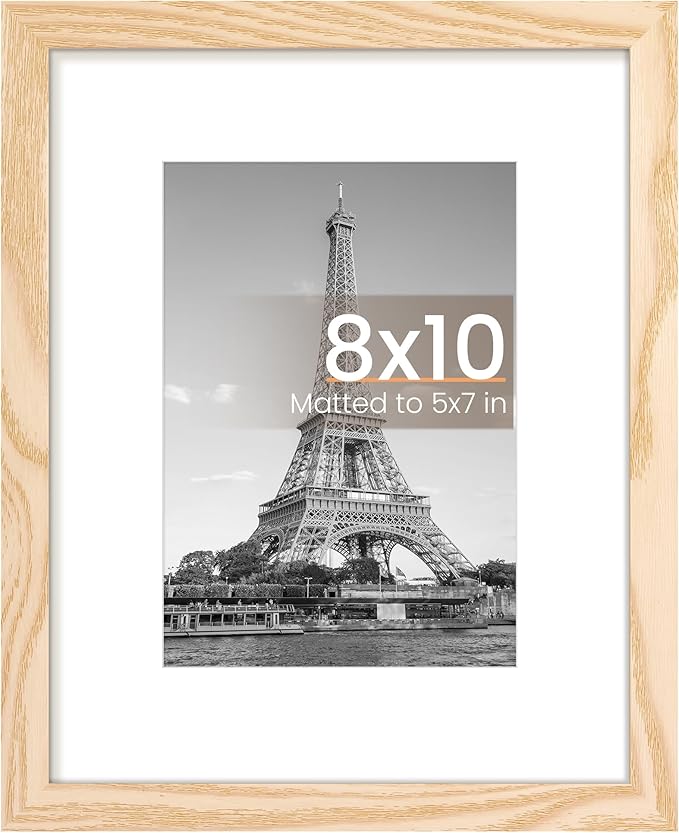 upsimples 8x10 Picture Frame, Display Pictures 5x7 with Mat or 8x10 Without Mat, Wall Hanging Photo Frame, Natural Style, 1 Pack