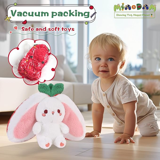 MIAODAM Strawberry Bunny Plush Toy-Soft Huggable Stuffed Animal for Babies, Kids & Collectors, Birthday Present & Nursery Decor 7inch