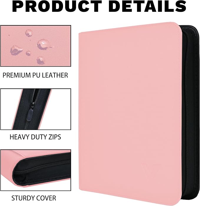 Toploaders Binder,Holds 128 Top Loaders,4 Pocket Top Loader Binder for 3" x 4"Rigid Cards,Double Sided Card Binder Abulm in 3"x4"Toploaders for Trading Cards (TOP 128 Light Pink)