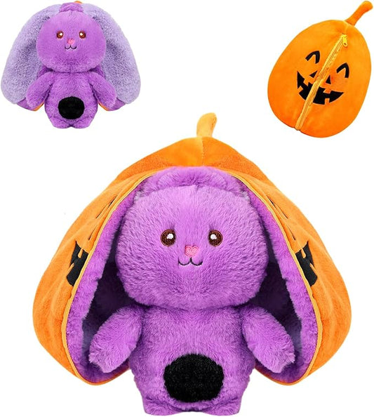 MIAODAM Halloween Bunny Stuffed Animal Plush,Reversible Pumpkin Bunny Plushies Pillow, Cute Rabbit Plush Toy Gift for Baby Toddler Girls Boys (11inch)