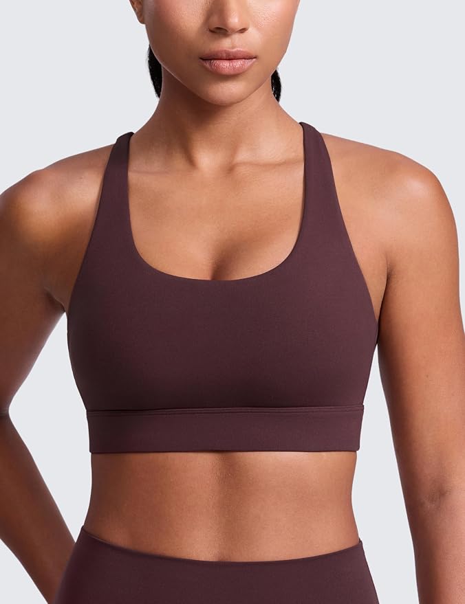 CRZ YOGA Butterlift Wide Criss Cross Straps Supportive Sports Bras for Women - Medium Impact Strappy Gym Padded Workout Top