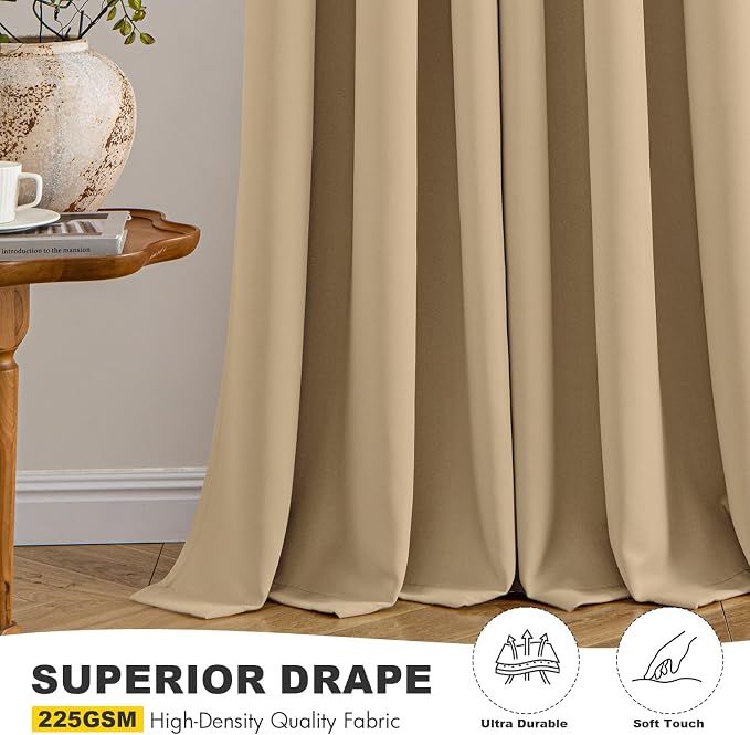 MIULEE Blackout Curtains for Bedroom 2 Panels 40 x 63 Inch Long Taupe Brown | Thermal Insulated, Living Room Darkening Grommet Drapes, Noise Reducing, Light Blocking Window Treatments