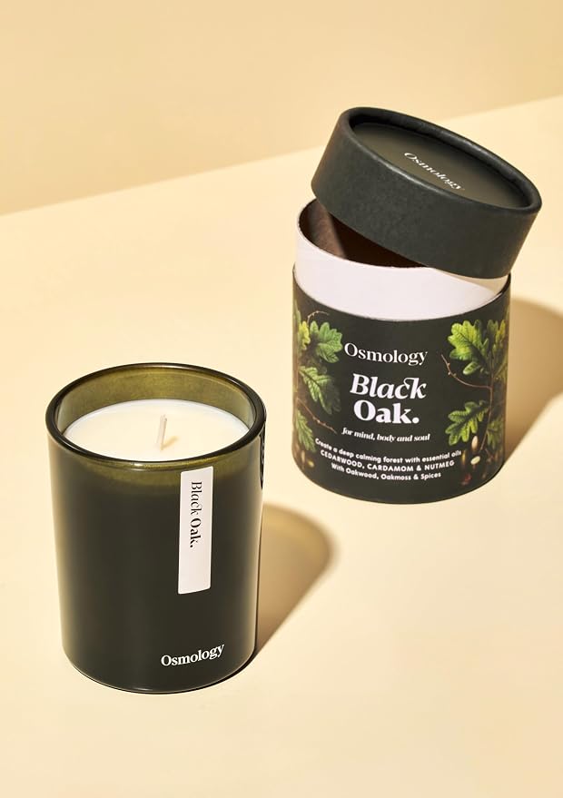 Black Oak Aromatherapy Candle – Bergamot, Cardamom & Oakmoss Scented Candle, Plant-Based Wax, 7 oz, 45 Hour Burn Time, Warm & Woody Candle