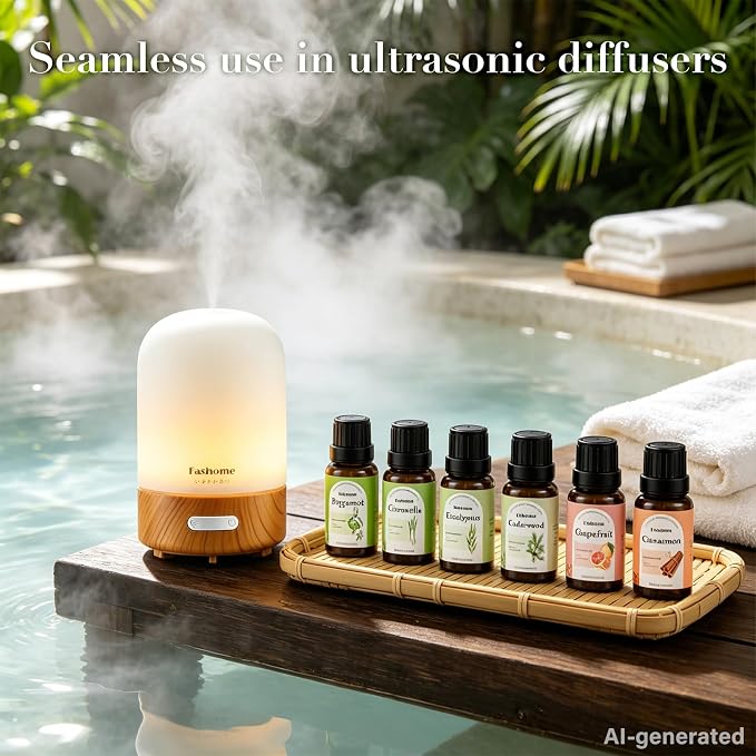Essential Oils Set for Diffusers, 6 x 10ml Aromatherapy Oils for Home | Natural Fragrance Oils for Bedroom | Cedarwood, Cinnamon, Eucalyptus, Bergamot, Grapefruit & Citronella | DIY Candle & Soap
