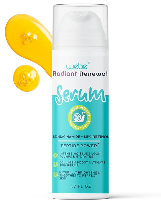 WEBE Naturals Snail Mucin Retinol 1.5% Radiant Renewal Serum | Niacinamide 5%, Vitamin C, Peptide Booster, Hyaluronic Acid & Zinc PCA | Anti-Aging Plumping Intense Moisture Lock, Glowing Smooth Skin