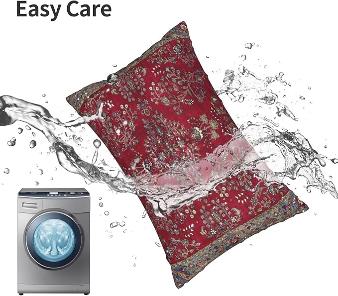 Central Red Persian Silk Rug Print Pillow Covers Decorative Lumbar Throw Pillowcase 12x20 Inch Couch Cushion Cover for Home Decor Living Room Bedroom College Dorm Bed Car Sofa