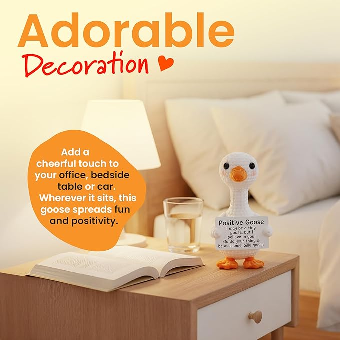 Mini Goose Positive Crochet Animals - Handmade Emotional Support Crochet Doll Desk Decor Pickle Gifts Emotional Support Plush for Anxiety & Stress Relief