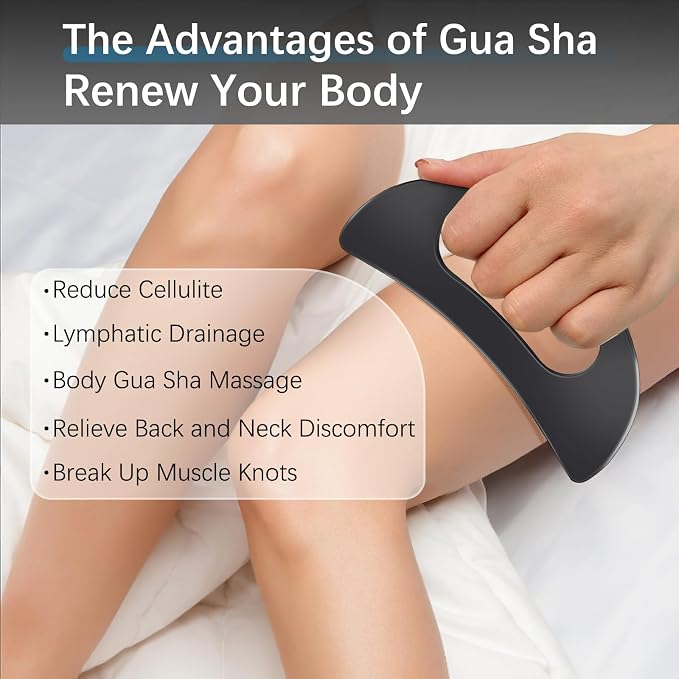 Body Gua Sha Tool with Handle (Stainless Steel),Muscle Massage Scraper Tools,Large Guasha Body Lymphatic Drainage Tool for Back Neck Face Leg Massage（Black