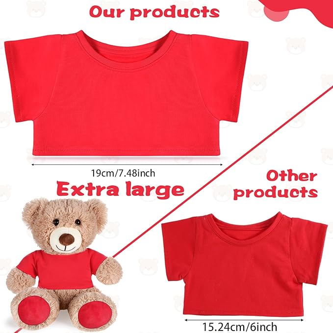 Bear Tee Shirt Fit Most Bear Clothes Stuffed Animal Clothes Shirt Basic Stuffed Bears Dolls Shirt (14-18inch,Red)