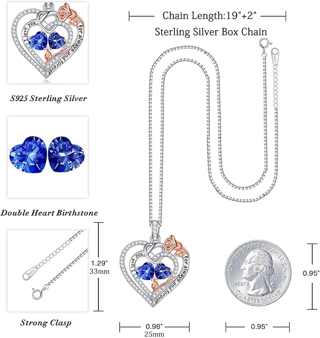 Iefil Valentines Day Gifts for Her Wife - 925 Sterling Silver Double Birthstone Necklace, Anniversary Birthday Gifts for Women, Jewelry Gift for Wife Girlfriend Mom Her