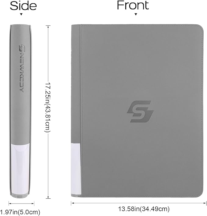 Snekdy premium 1024-pocket trading card binder, 16-pocket cards album, waterproof PU-leather Cover album with side loading, holds gaming, baseball, basketball & sports cards (light grey)