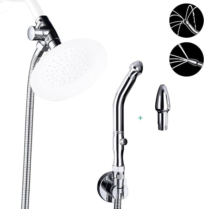 Shower Enema System with 100 Inches Hose, Water Control Valve, and Diverter, Douche Colonic Cleanse Kit for Most Shower Systems (Chrome)