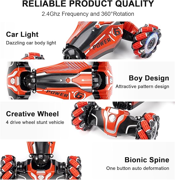 4WD Remote Control Gesture Sensor Car,Hand Controlled RC Stunt Car,Double-Sided Vehicle 360° Rotation with Light and Music, RC Toy Cars for Aged 4-13 Boys and Girls Birthday
