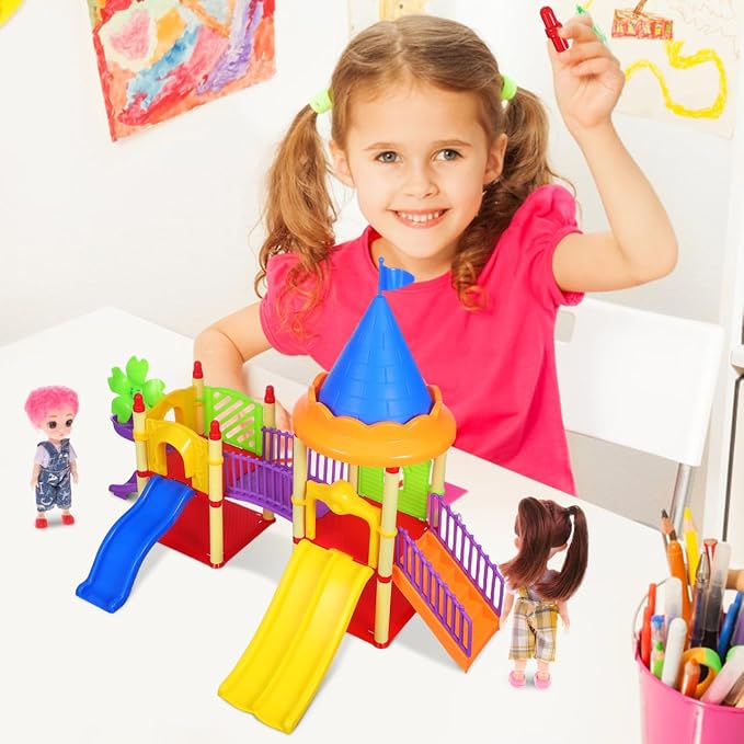 Toyvian Miniature Playground Models Kids Mini Slide Toy Model Plastic Playground Equipment STEM Toys for Kids Mini Playground Doll House Decor