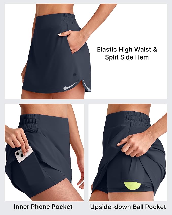 G4Free A Line Golf Skirts for Women 15'' Elastic High Waisted Tennis Skort | with 4 Pockets, Built-in Shorts, Dolphin Hems, Lightweight, Quick-dry, Breathable, Vibrant Colors, Athletic & Casual