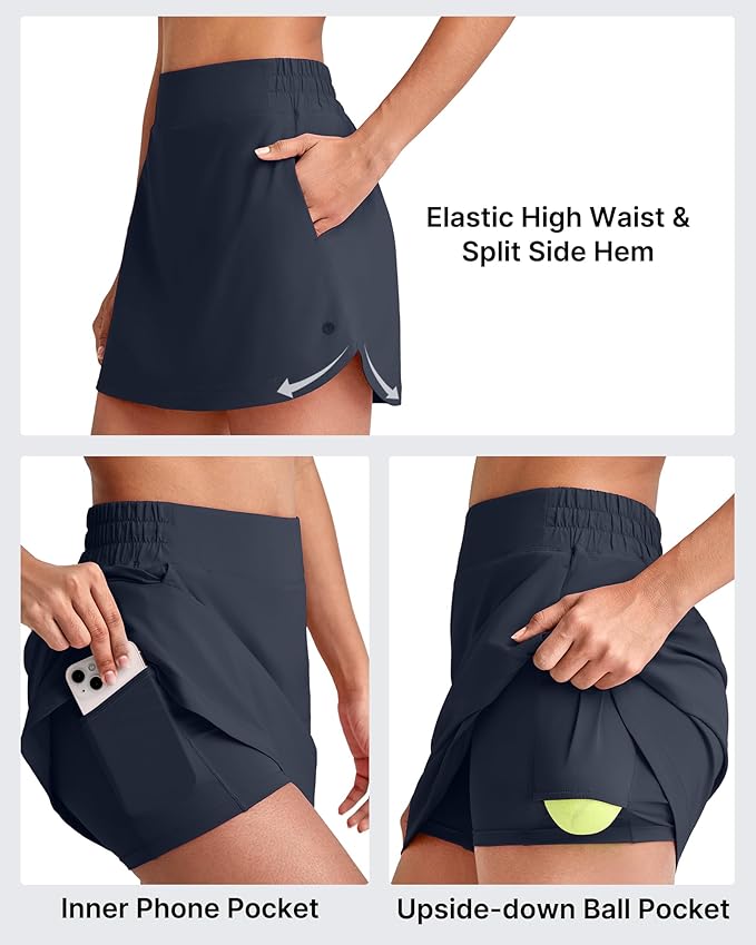 G4Free A Line Golf Skirts for Women 15'' Elastic High Waisted Tennis Skort | with 4 Pockets, Built-in Shorts, Dolphin Hems, Lightweight, Quick-dry, Breathable, Vibrant Colors, Athletic & Casual