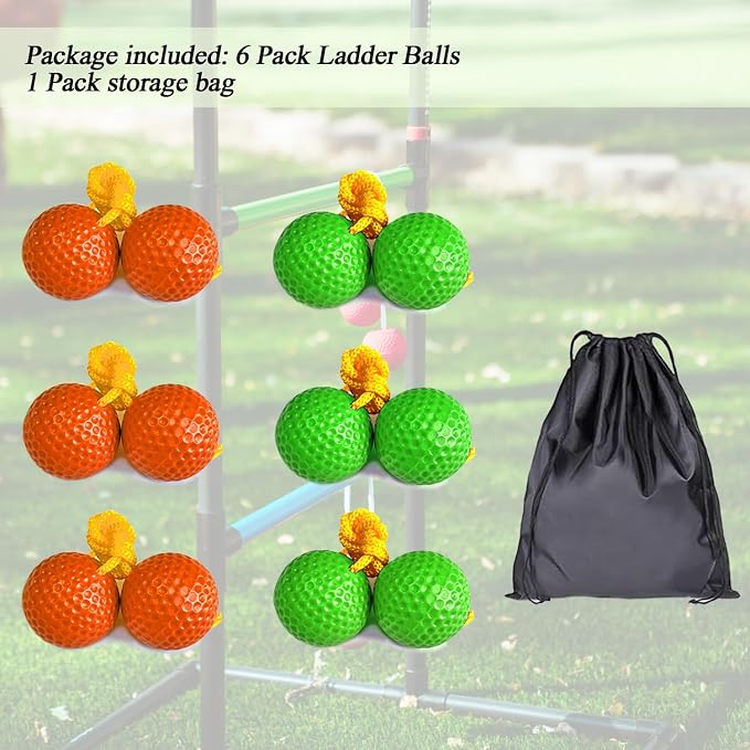 Ladder Ball Ladder Toss Balls Set Replacement Balls for Toss Match, Set of 6 with Storage Bag (Green & Orange)