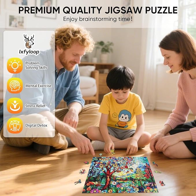 Ixfyloop Stained Glass Wooden Puzzles for Adults 500 Pieces, Colorful Tree of Life Jigsaw Puzzles, Best Creative Gifts for Puzzle Lovers, Family Brain Game 14.2x18.9 inch