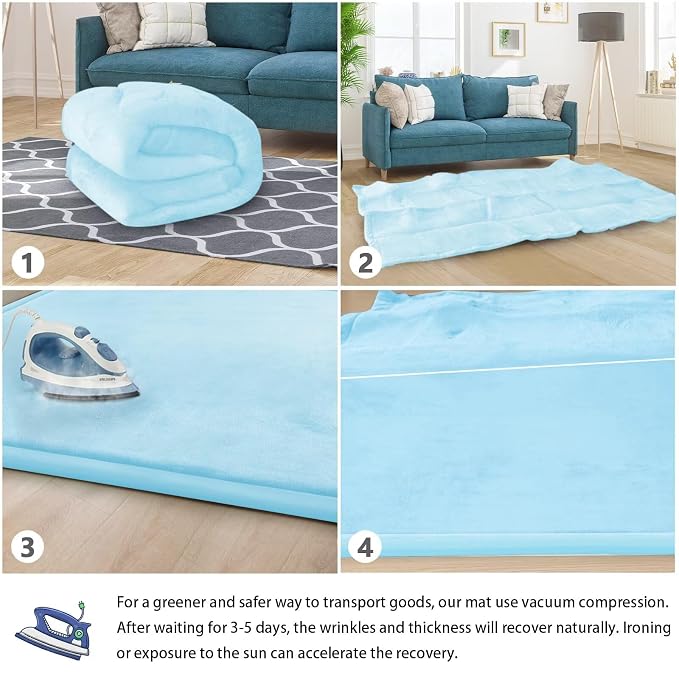 Baby Play Mat for Floor Nursery Muscle Mat Area Rug Playroom Rug 71x79" Elastic Foam 1.3" Thick Crawling Mat for Babies,Toddlers(Ice Blue)