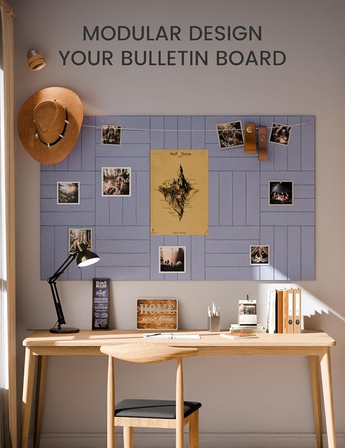 Fluxynara 36" x 24" Large Felt Bulletin Board, Soft Periwinkle | 6 Pack Cork Board Alternative with 30 Safe Adhesive Tabs, Pin Boards for Wall Decor, Home, Office, Classroom,Dorm