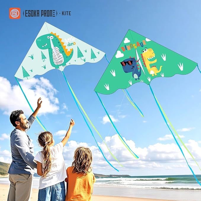 2 Piece Set Dinosaur Kites, Easy to Fly for Beginner, Perfect Kite for Kids and Adults, for Beach and Park, Kids Kite and Adult Kites for Outdoor Games & Activity. (Dinosaur, 2)