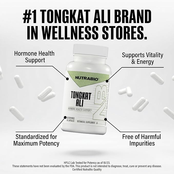 NutraBio Tongkat Ali Longjack 100 Supplement - Natural Support for Muscle Mass, Strength, Performance- Longjack Tongkat Ali for Men- 200mg per Capsule, 60 Servings