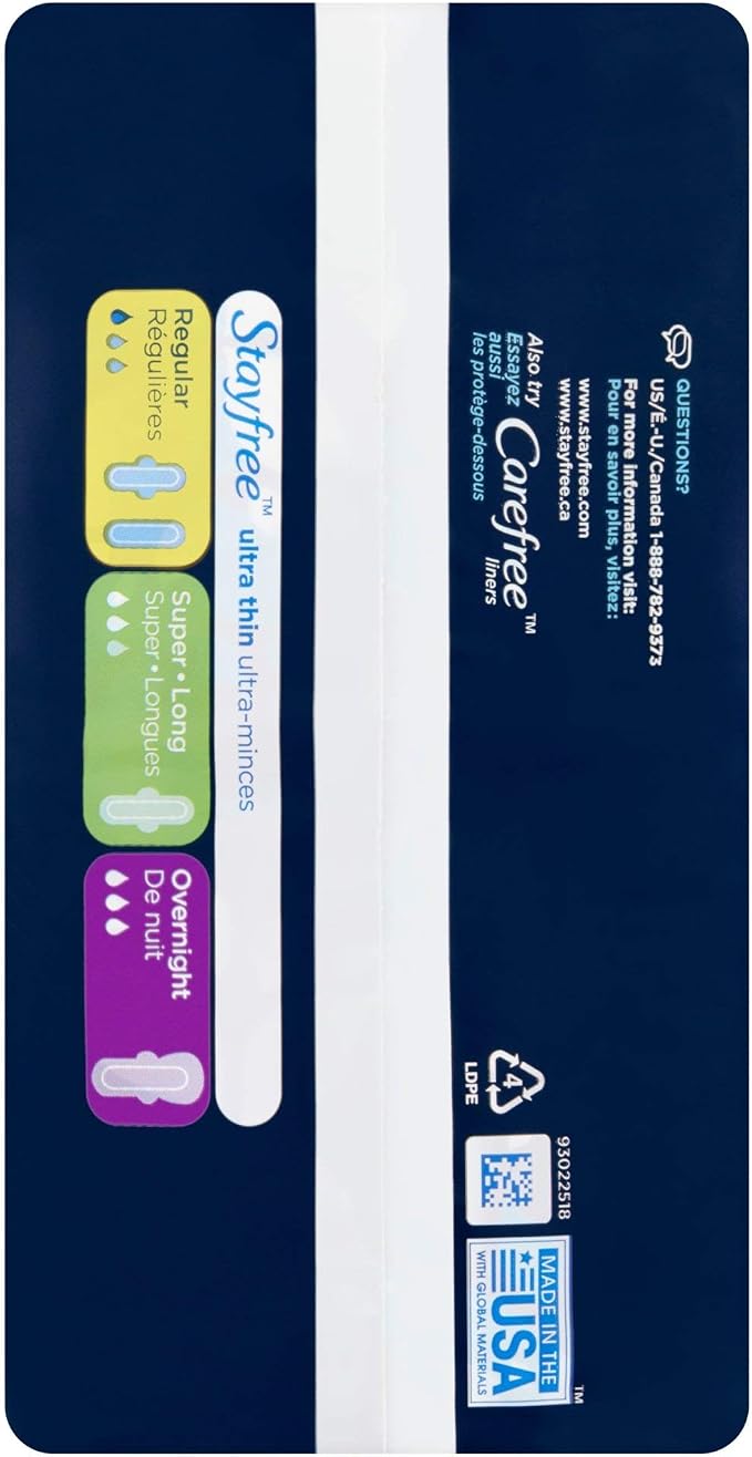 Stayfree Ultra Thin Overnight Pads with Wings, For Women, Reliable Protection and Absorbency of Feminine Moisture, Leaks and Periods, 28 Count