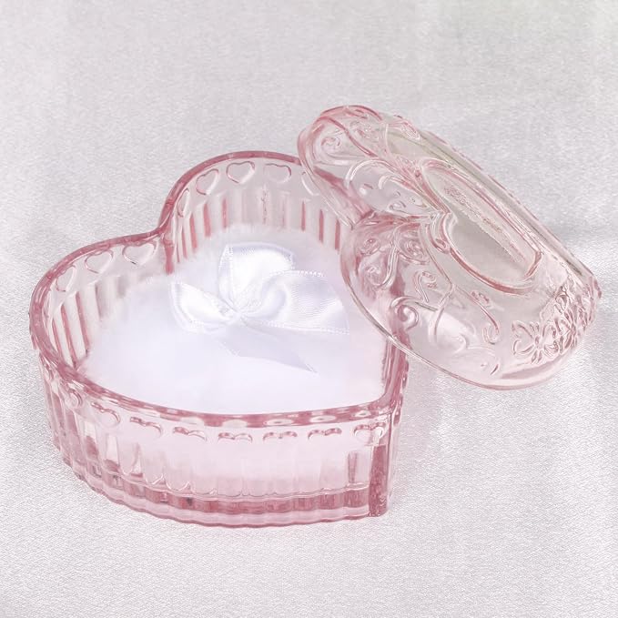 Large Body Powder Puff Container, Pink Heart Crystal Powder Container, Reusable Dusting Powder Case, Body Puff Glass Jar, Puff not Including