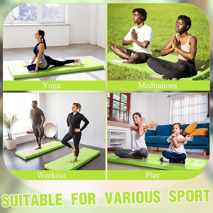 Lyrow 3 Inch Thick Yoga Mat, 72 x 24 Inch Cushioned Foam Floor Mat with Carry Strap, Non Slip PU Leather Workout Pad for Pilates, Stretching, Restorative Yoga and Home Gym