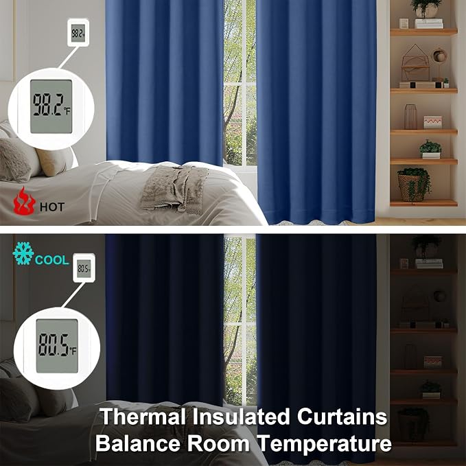 Simplebrand Ava Royal Blue Short Blackout Curtains for Bedroom 54 Inches Long 2 Panels Set, Solid Thermal Insulated, Energy Saving Window Treatment Curtains Blackout Drapes, W40 x L54 Inch, Royal Blue