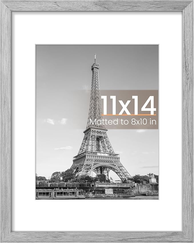 upsimples 11x14 Picture Frame, Display Pictures 8x10 with Mat or 11 x 14 Without, Wall Hanging Photo Frames, Gray, 1 Pack