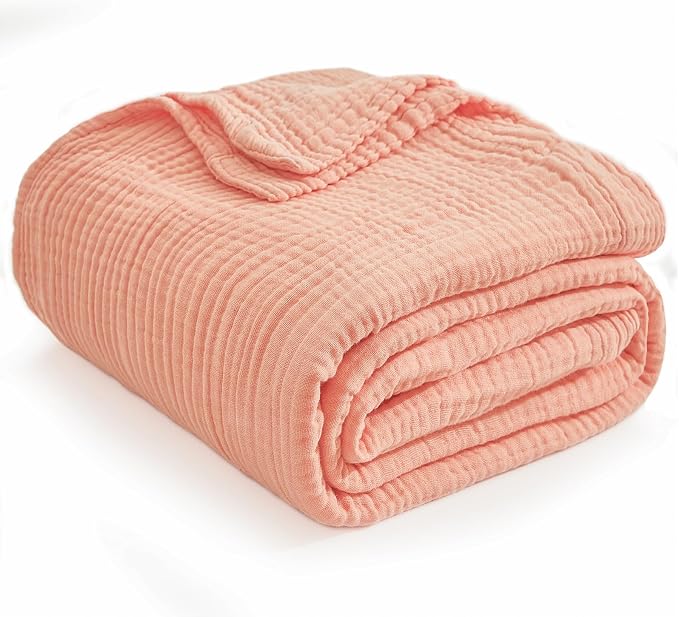 EMME Muslin Blankets for Adults Throw Blanket for Couch Breathable Gauze Soft Lightweight Airy Pink Throw 50" x 60"