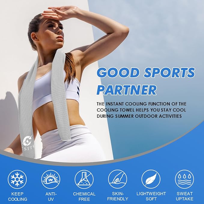 CSITE 8 Pack (47"x12") Cooling Towels for Neck and Face Bulk, Ice Towel for Hot Weather, Soft Breathable Chilly Gym Towels, Microfiber Towel for Work Out, Yoga, Running, Camping & More Activities
