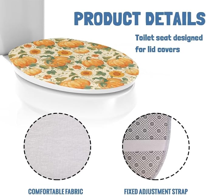 Pumpkins Sunflowers Toilet Lid Cover, Bathroom Decorative Flannel Soft Toilet Lid Cover, Bathroom Accessories Machine Washable Reusable