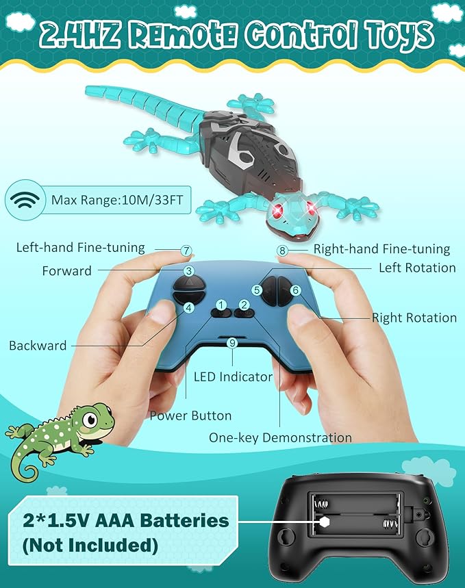 Rc Wall Climbing Gecko Toys for Kids Age3+, Blue Wall Crawler Gecko,Remote Control Electric Lizard with Led Glowing Eyes,Cool Christmas Birthday Gifts for Boys Girls Teens Ages 3 4 5 6 7 8 9 10+