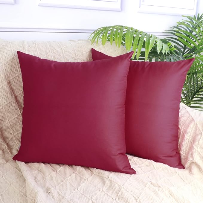 4-Pack 100% Cotton Comfortable Solid Decorative Throw Pillow Case,Thmyo Square Cushion Cover Pillowcase Sublimation Blank Pillow Covers DIY Throw Pillowcase for Sofa(16x16 inch/ 40x40cm,Wine red)