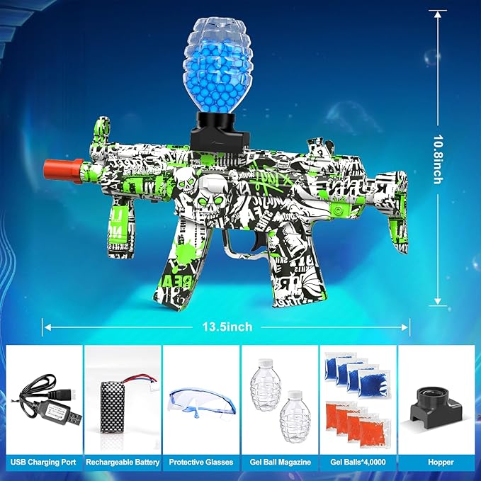 Anstoy Gel Ball Blaster, Splat Gun Toy Automatic Activities-Shooting Team Game, Christmas, Halloween, Birthday Gifts for Ages 14+ (Green)