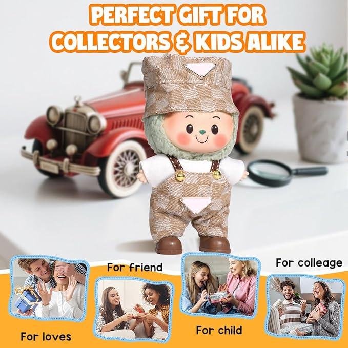 AICase for 17cm Doll Clothes/Outfit,Clothes Set for 17cm Doll,3 Piece Set Hat Clothing,Boys and Girls Stylish Adorable Dolls Clothes Accessories_Brown-1